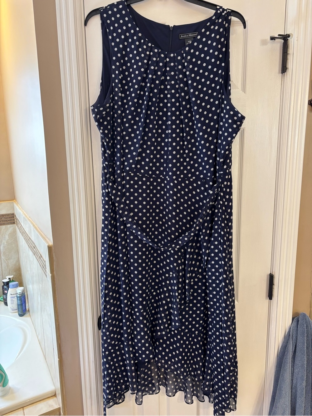 Jessica Howard Navy and White Polka Dot Sleeveless Dress